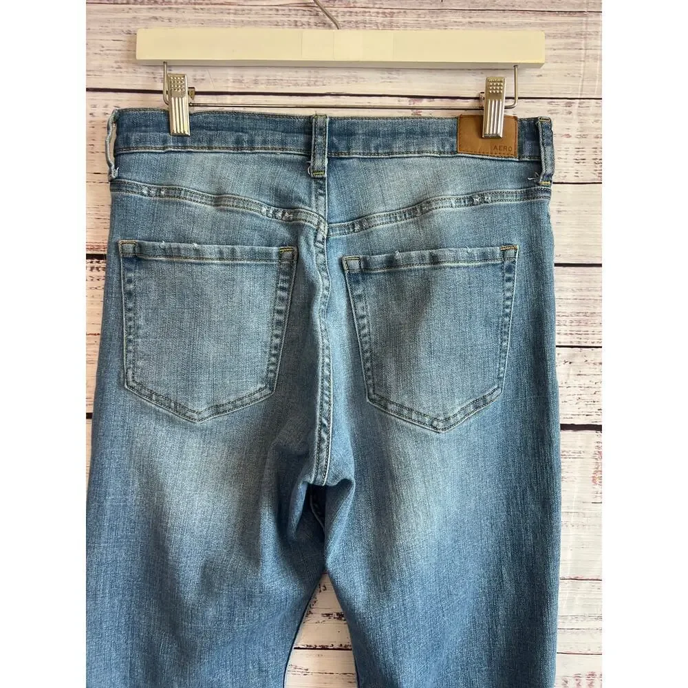 AREOPOSTALE HIGH RISE FLARE LEG JEANS MEDIUM LIGHT BLUE SIZE 8